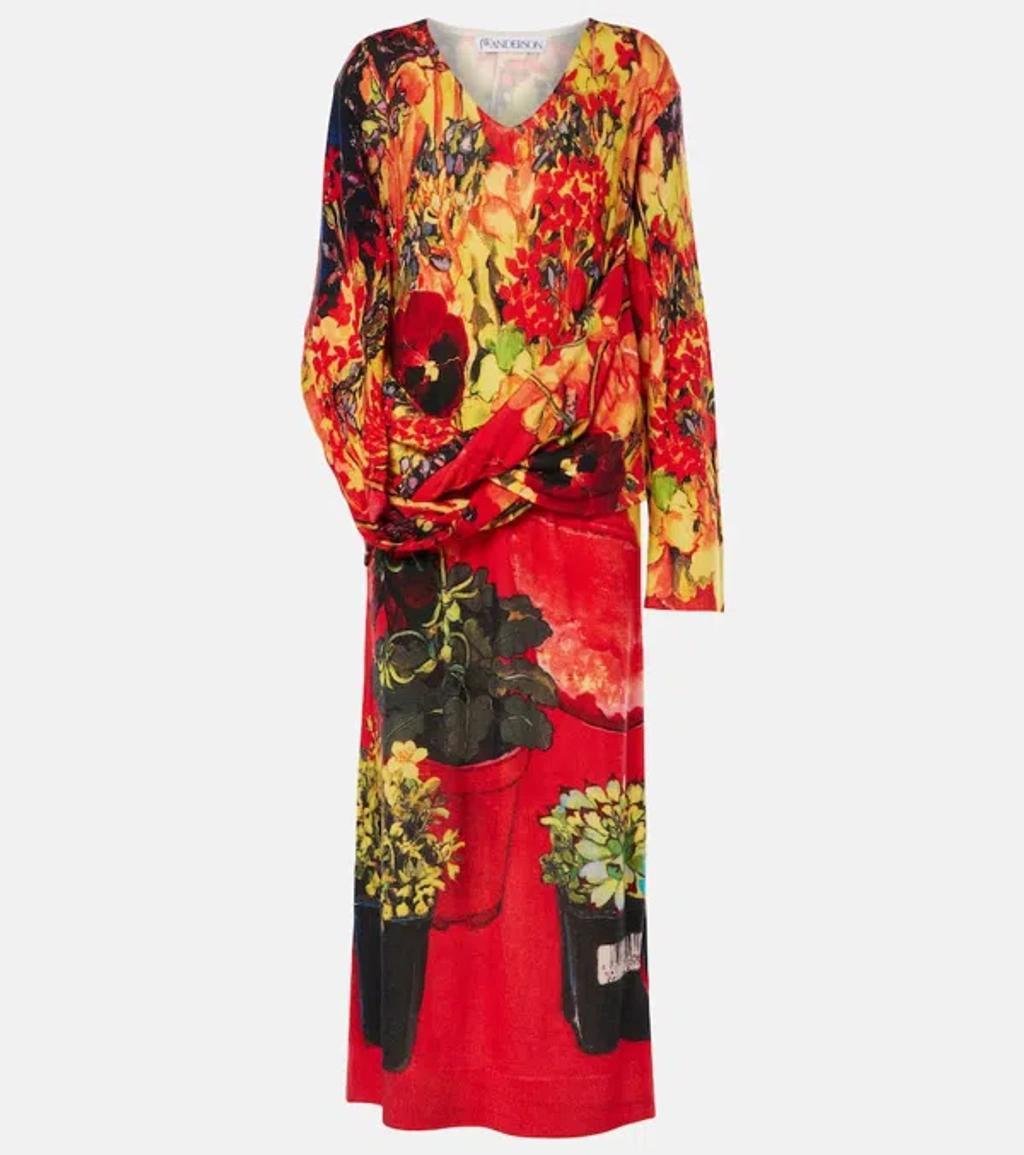 JW ANDERSON Asymmetric Draped Wool-blend Maxi Dress In Red Product Image