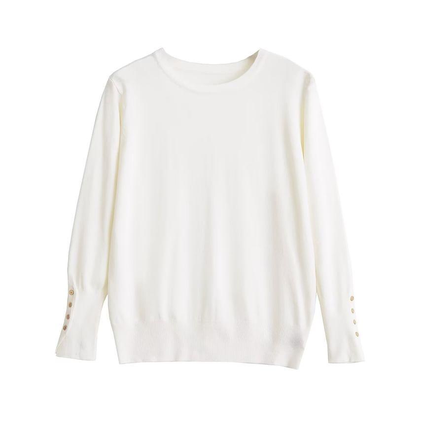 Long Sleeve Crew Neck Plain Knit Top Product Image