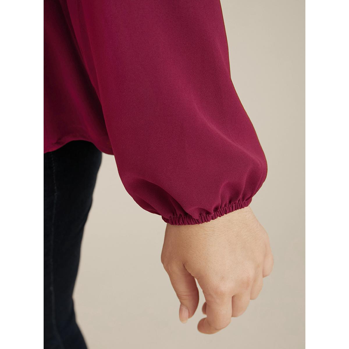 Plus Size Scarlet Solid Lantern Sleeve Surplice Neck Asymmetrical Hem Blouse Women Office Long Sleeve V-neck Work Blouses BloomChic 12/L Product Image