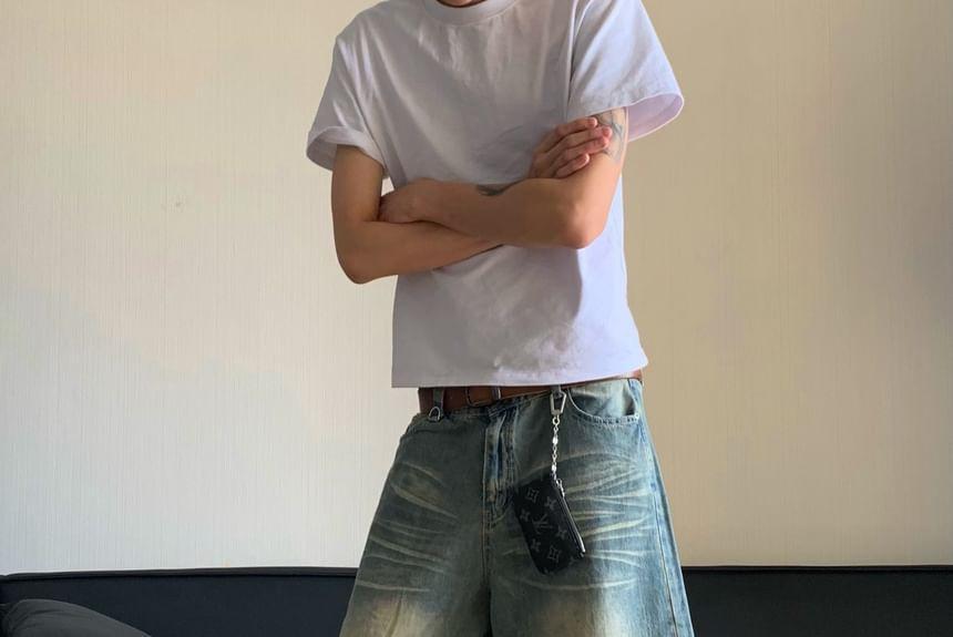 Low Rise Washed Denim Shorts Product Image