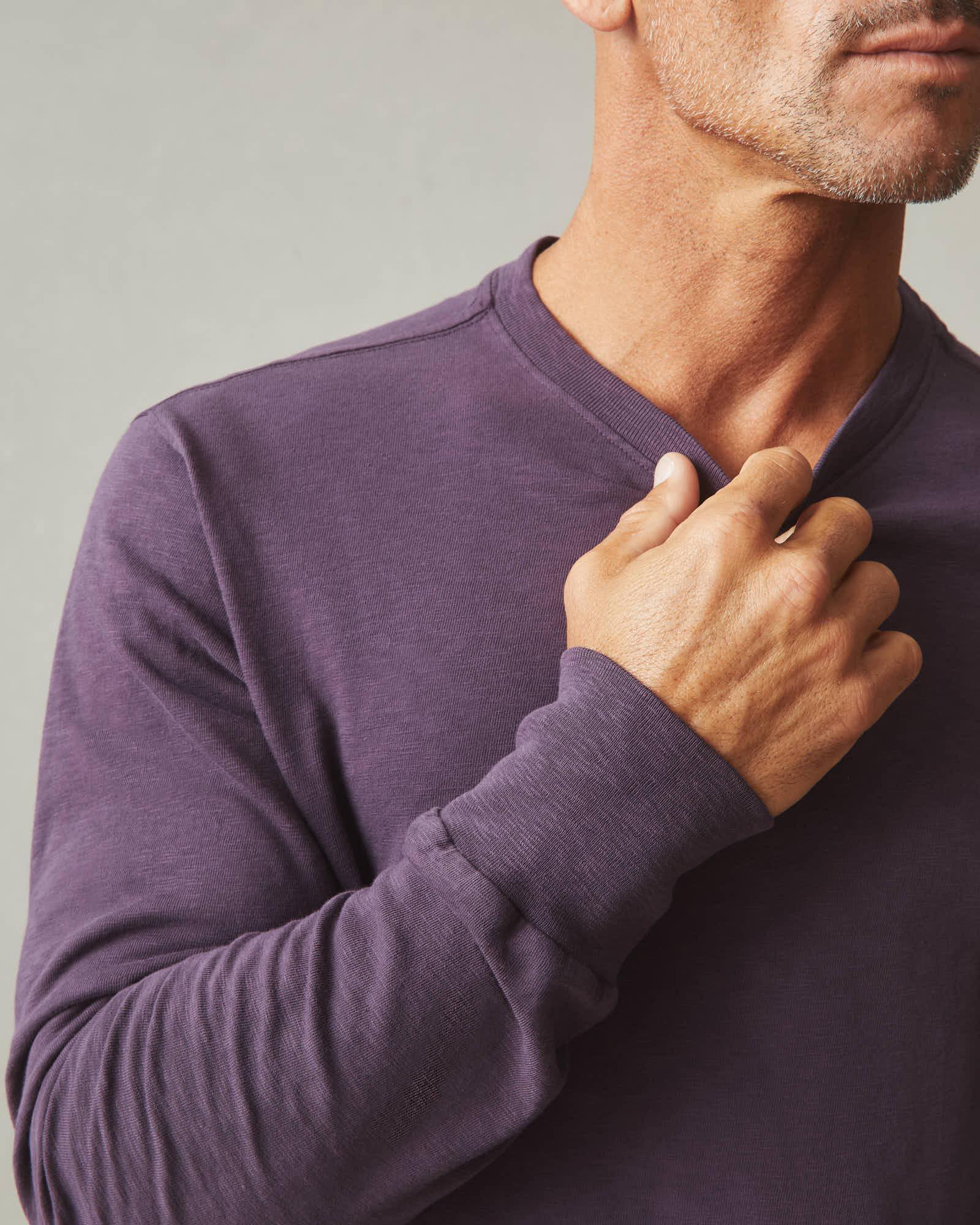 Men's Premium Slub Crew Long Sleeve Tee - Grapeseed Male Product Image