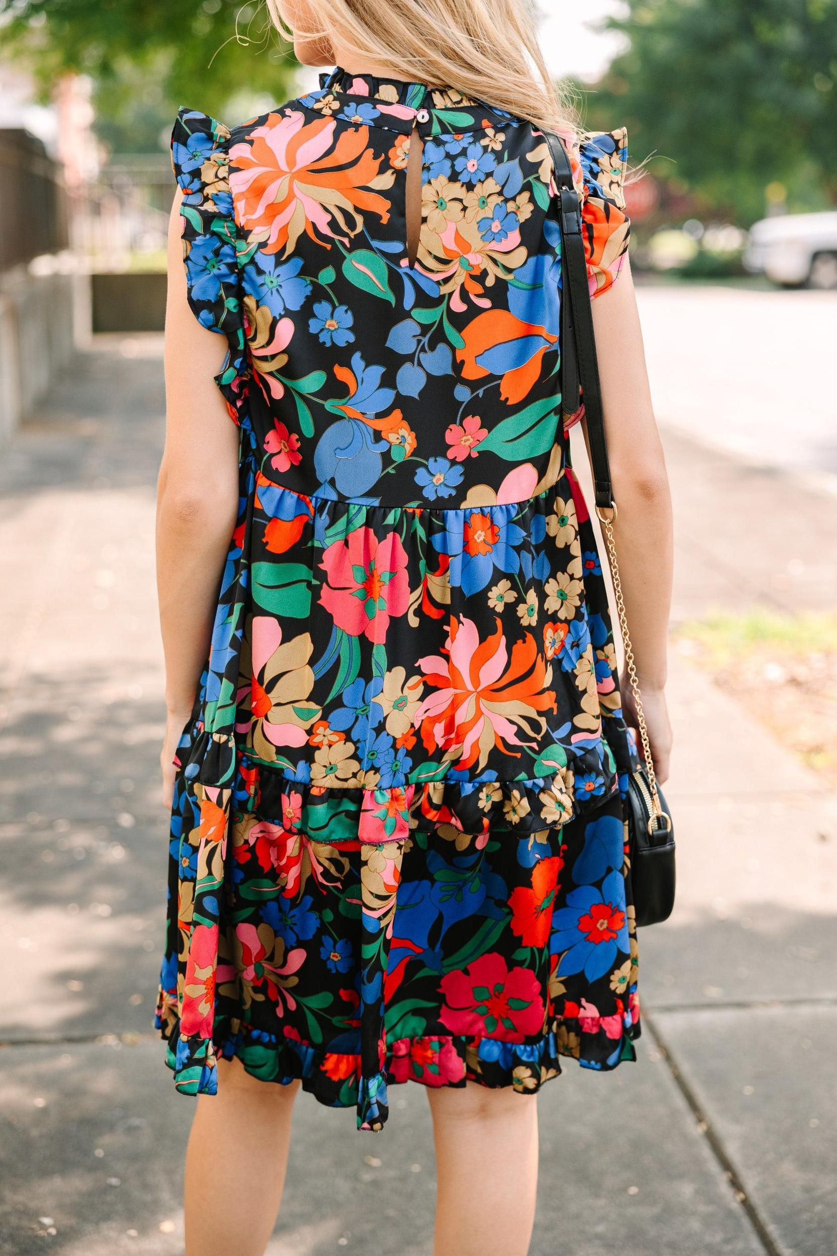 Just A Dream Black And Red Floral Babydoll Dress Female Product Image