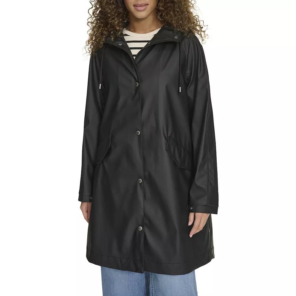 Womens Levis Rubberized Faux Leather Hooded Raglan Sleeve Rain Jacket Product Image