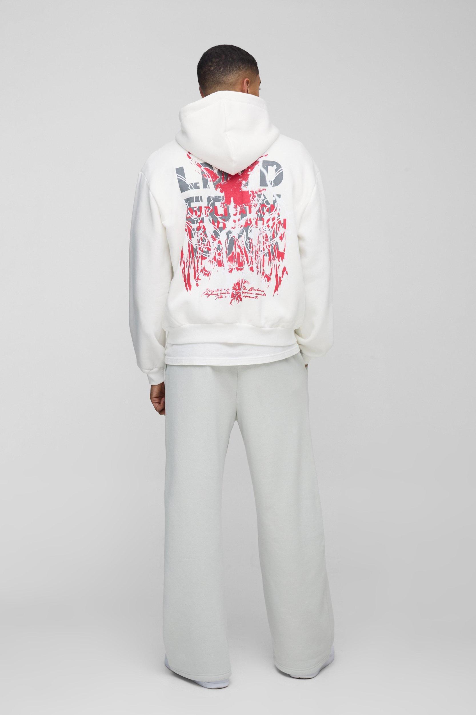 Oversized Boxy Large Scale Gothic Print Zip Through Hoodie | boohooMAN USA Product Image
