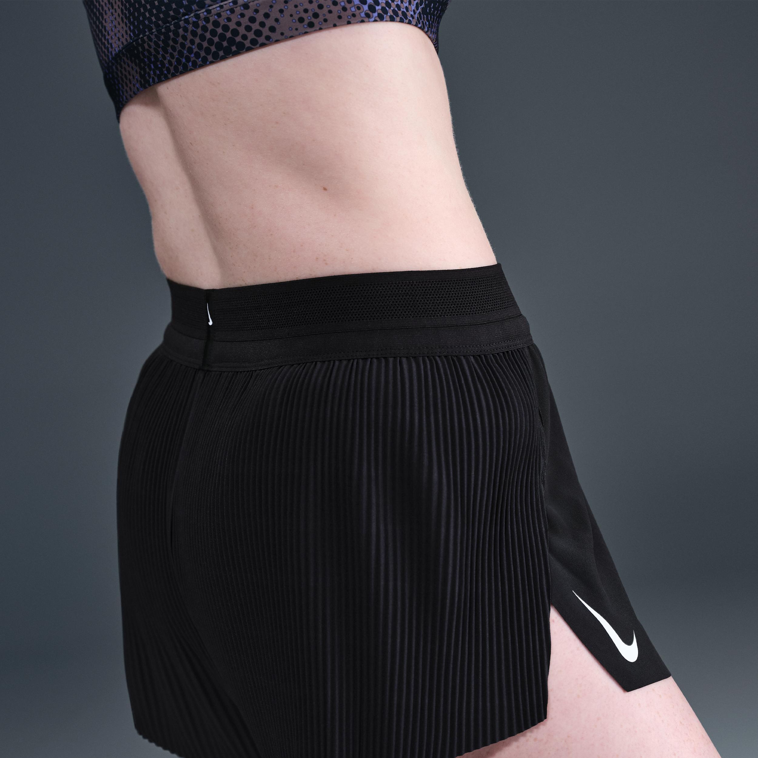 Nike Womens AeroSwift Dri-FIT ADV Mid-Rise 3 Inch Brief-Lined Shorts in Black/White Product Image