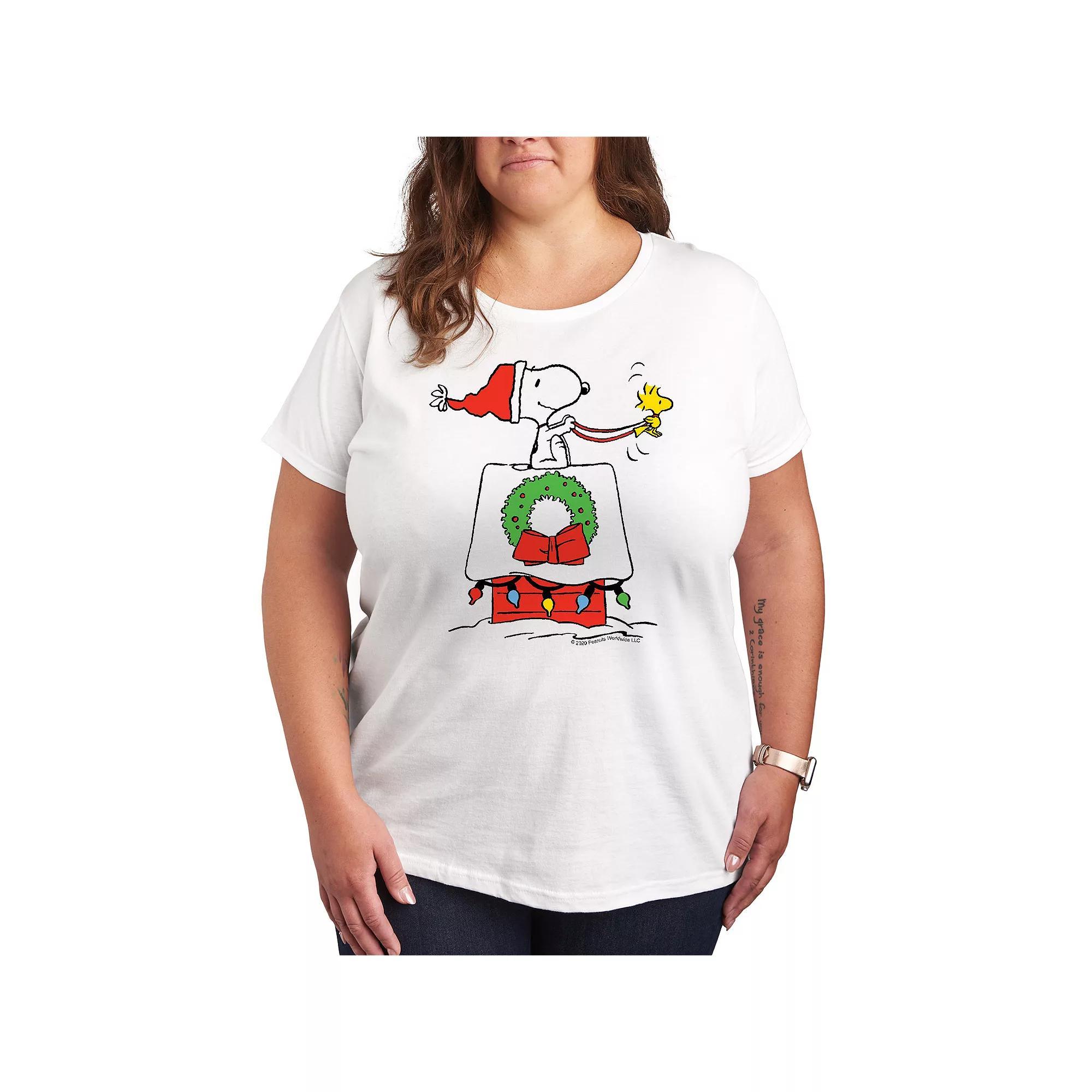 Plus Size Peanuts Snoopy Sleigh Graphic Tee, Women's, Size: 1XL, White Product Image