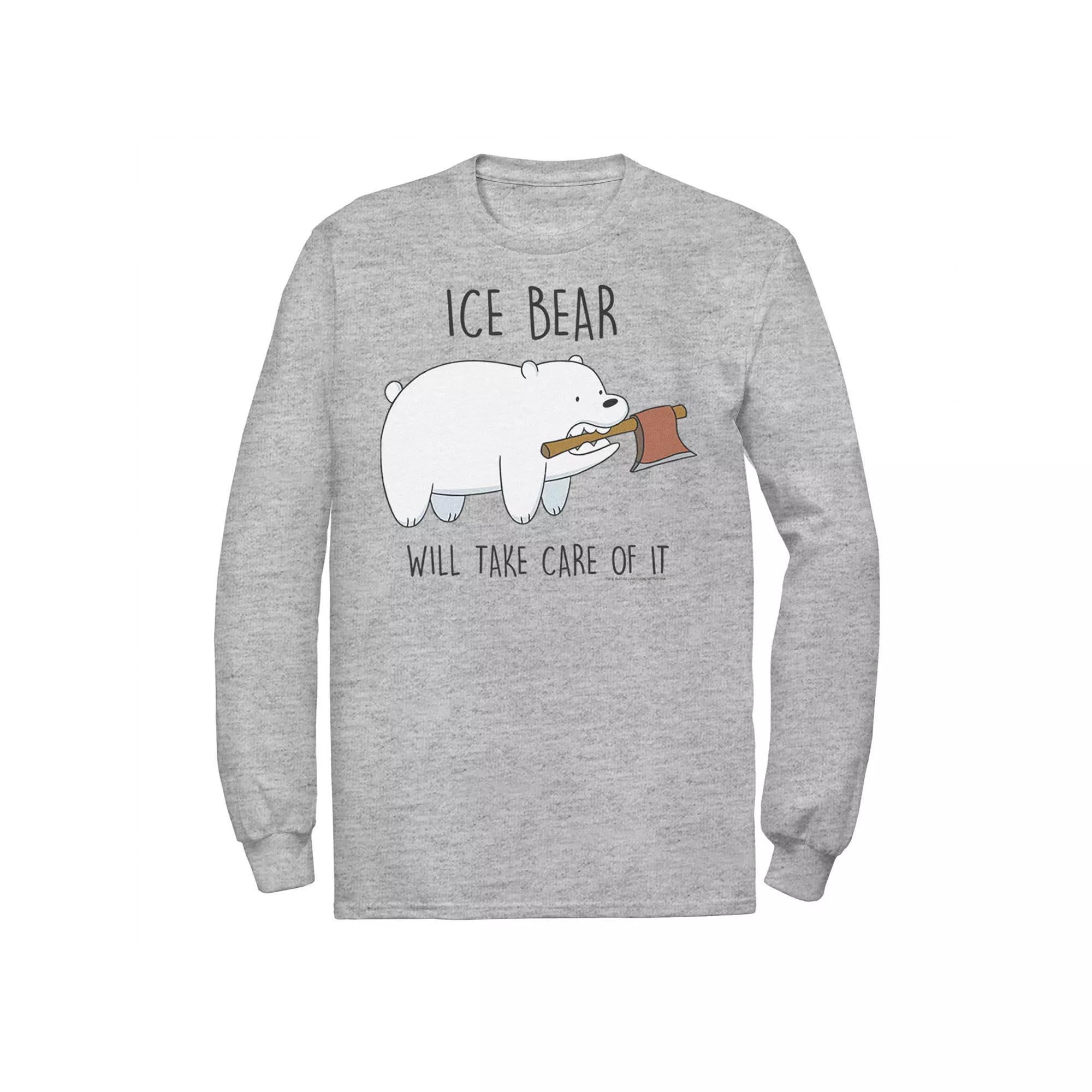 Men's Cartoon Network Bare Bears Ice Bear Take Care Of It Axe Long Sleeve Tee, Size: XXL, Athletic Grey Product Image