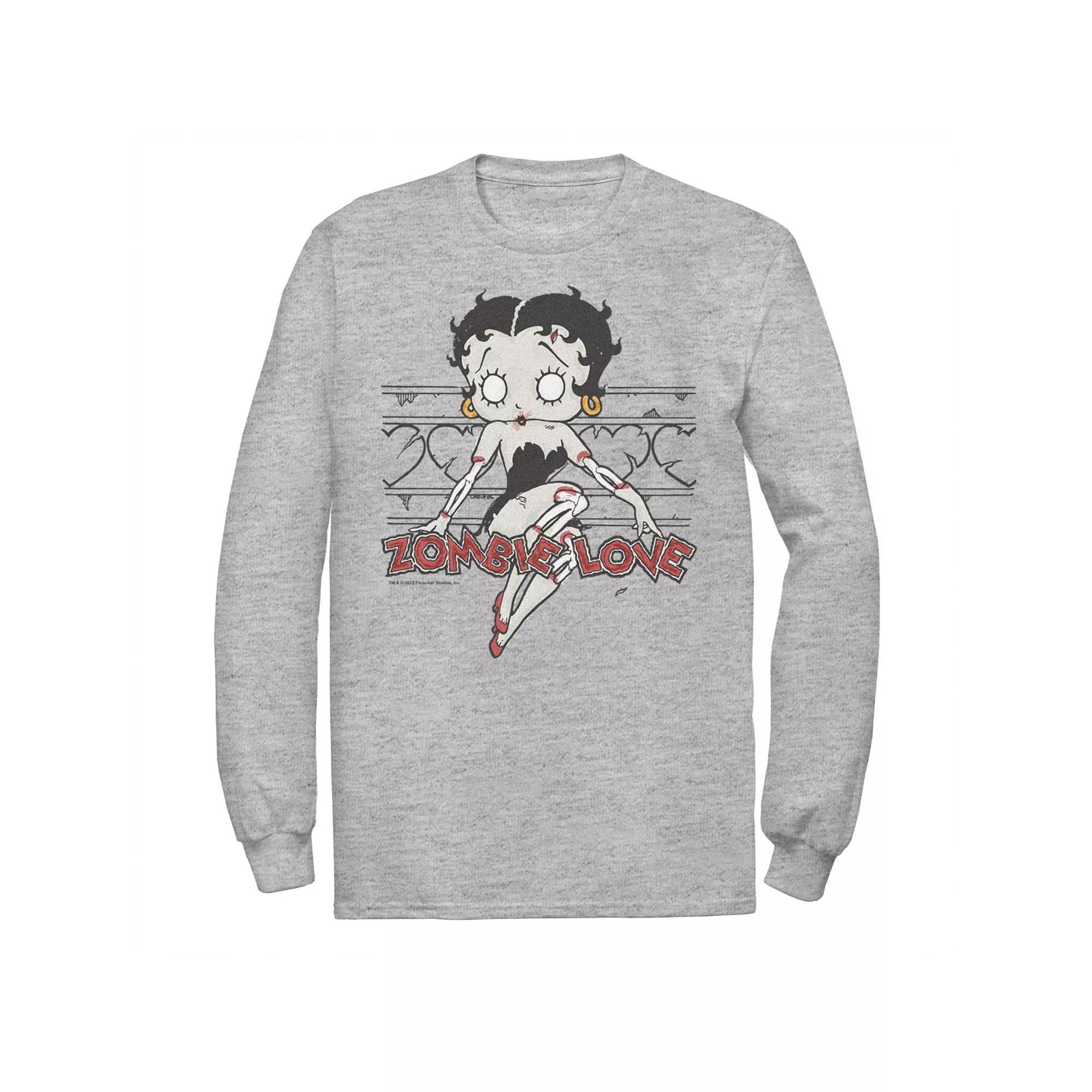 Big & Tall Betty Boop Zombie Love Heart Barb Wire Long Sleeve Graphic Tee, Men's, Size: 3XL, Athletic Grey Product Image