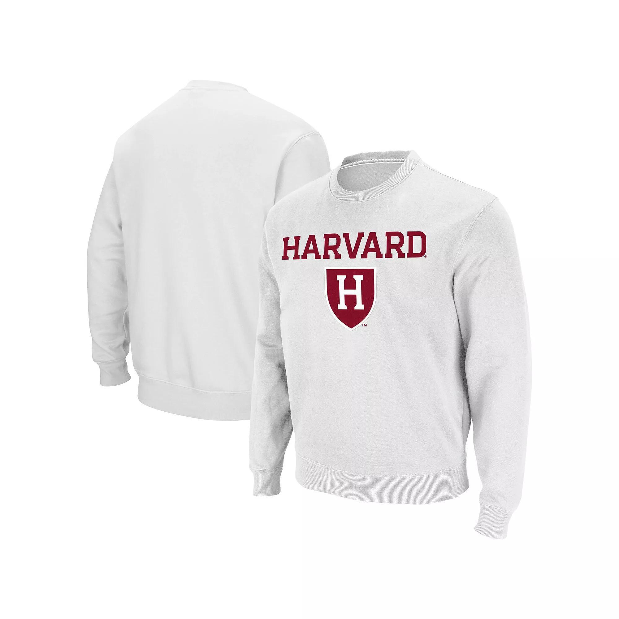 Men's Colosseum White Harvard Crimson Team Arch & Logo Tackle Twill Pullover Sweatshirt, Size: 3XL, Har White Product Image