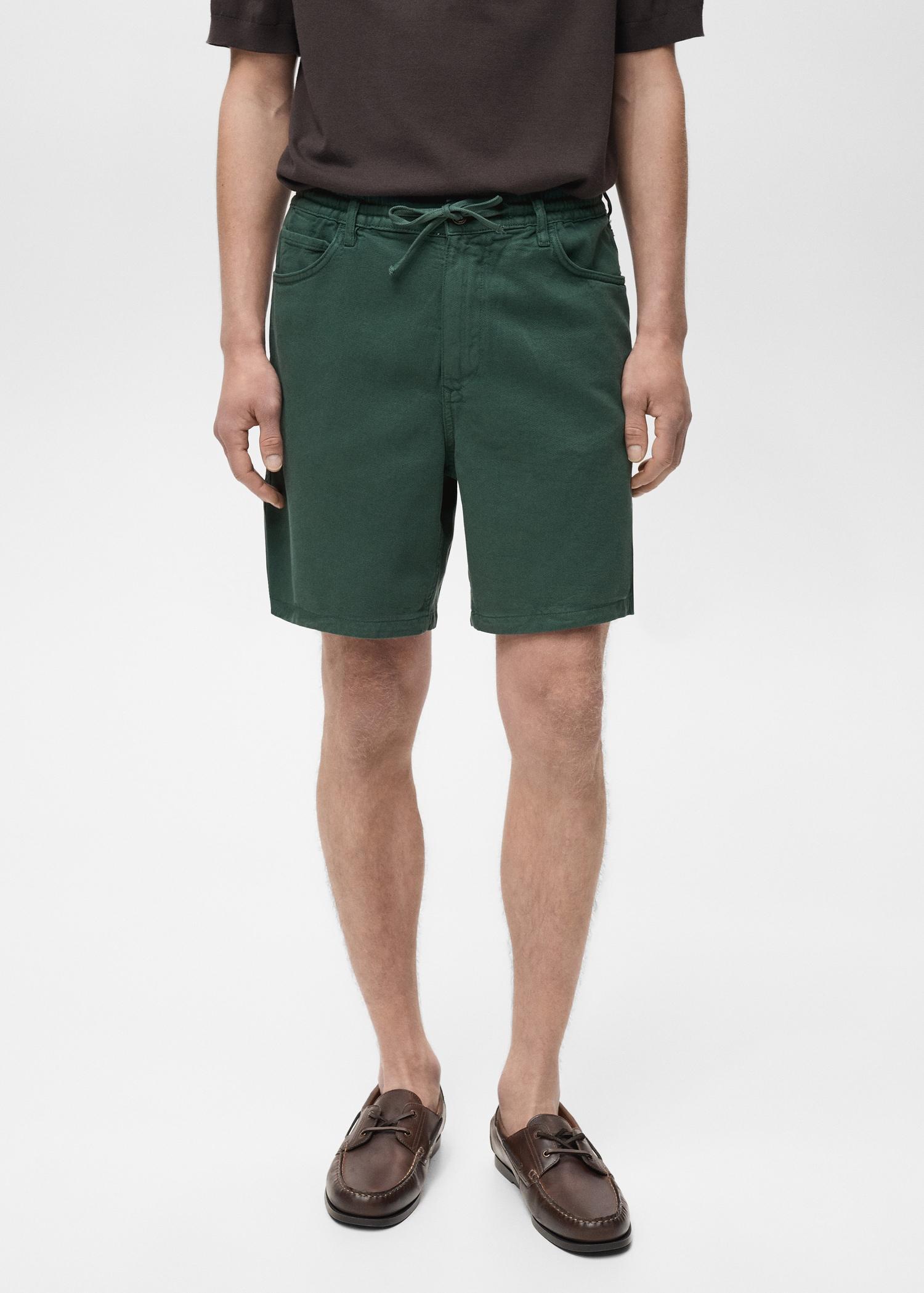 Denim bermuda shorts with drawstring - Men | MANGO USA Product Image