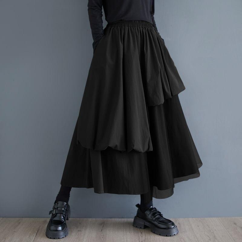 High Rise Asymmetrical Plain Midi A-Line Skirt Product Image