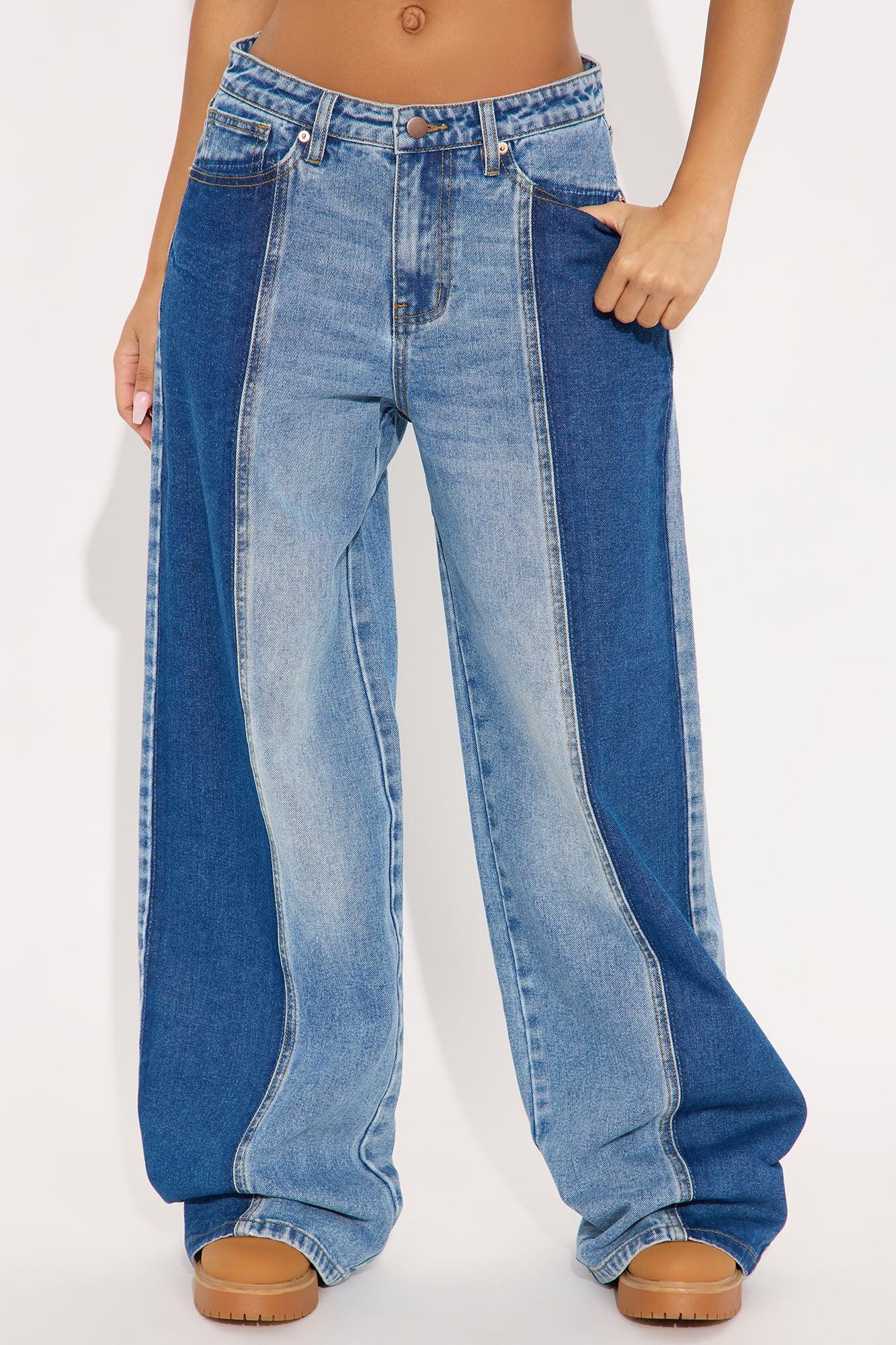 Boho Blues Two Tone Denim Jeans - Medium Wash Product Image
