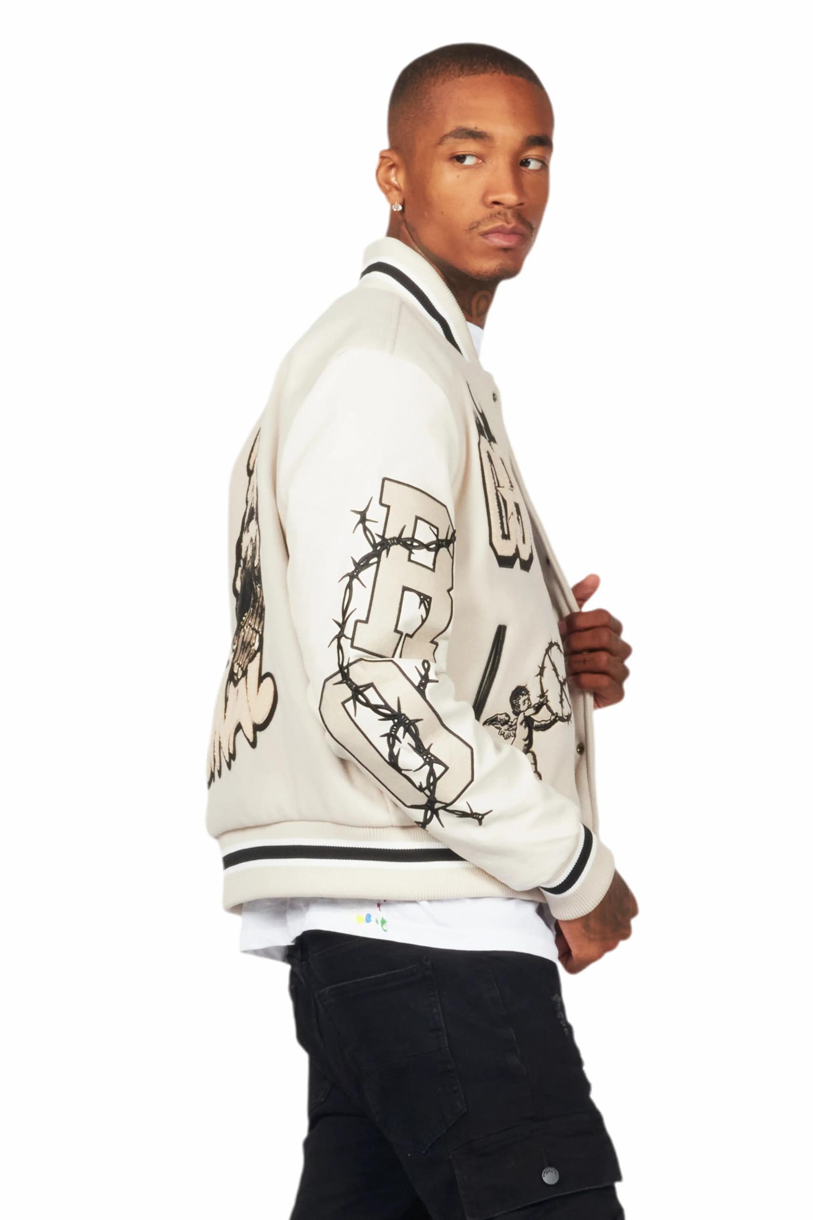 Rune Beige Varsity Jacket Male Product Image