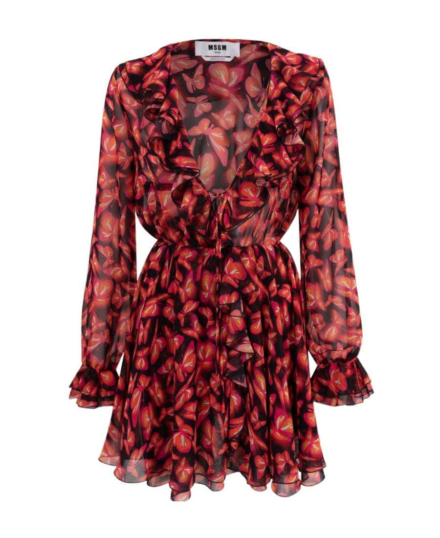 MSGM Butterfly Pattern Mini Dress In Brown Product Image