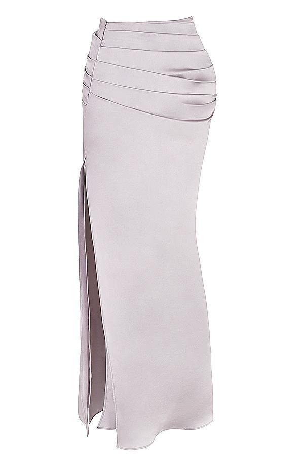 Jia  grey satin gathered maxi skirt Product Image