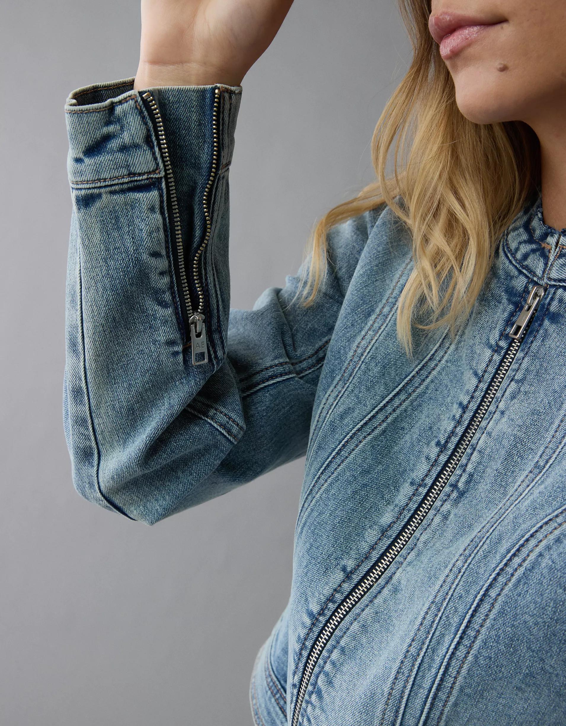 AE Zip-Up Denim Racer Jacket Product Image