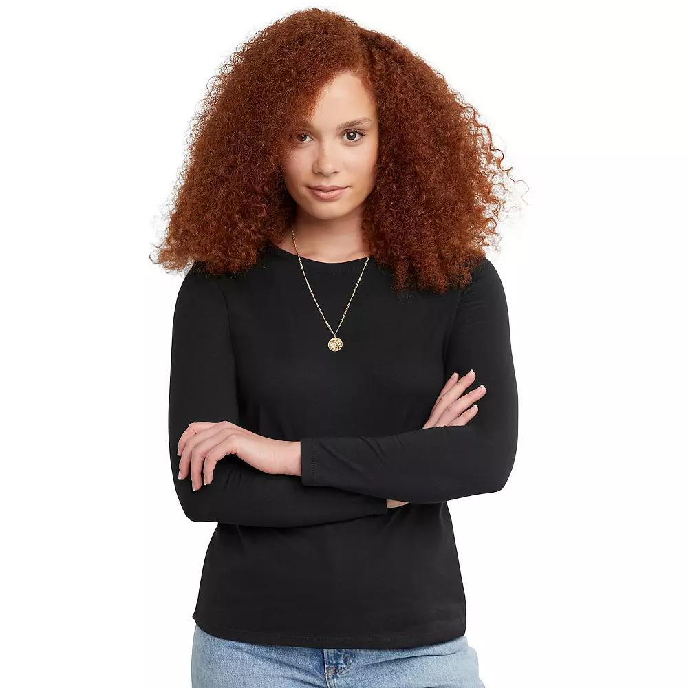 Women's Hanes® Originals Long Sleeve Crewneck Tee, Size: Large, White Product Image