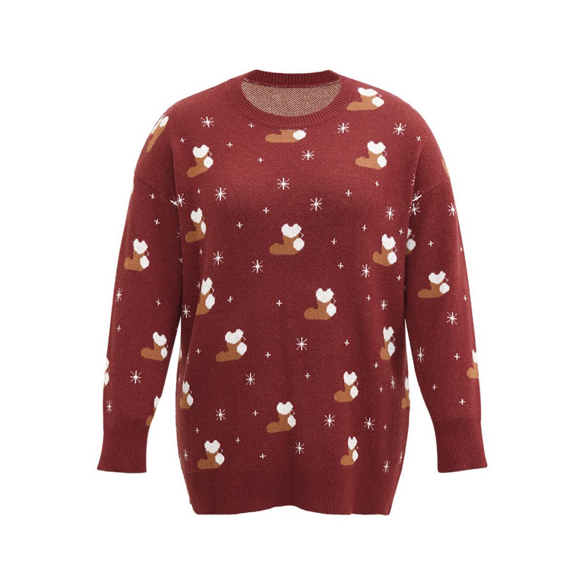 Plus Size Supersoft Essentials Christmas Print Star Round Neck Pullover Scarlet Women Casual Loose Long Sleeve Round Neck Festival-Christmas Pullovers BloomChic 26/4X Product Image