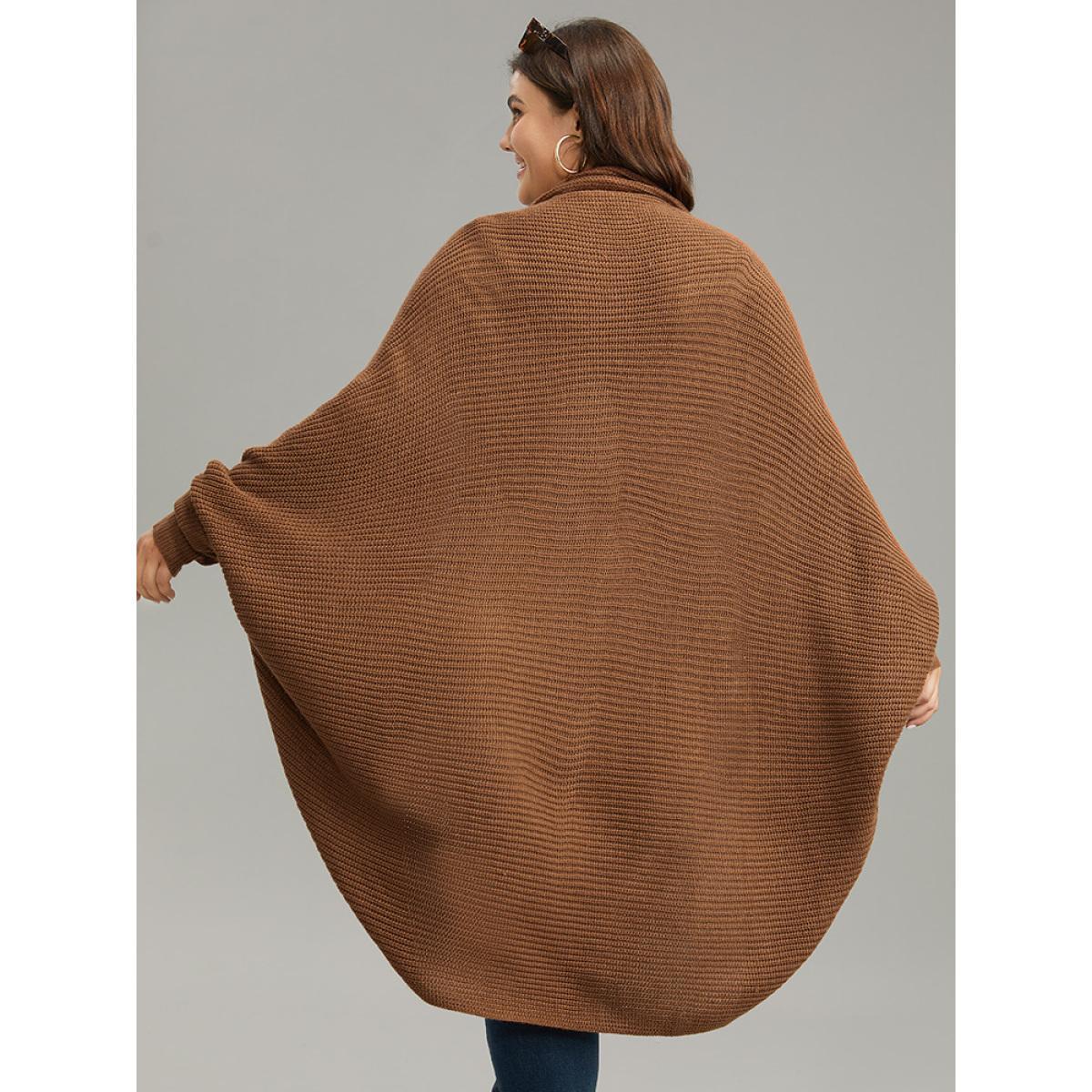 Plus Size Solid Dolman Sleeve Arc Hem Cardigan Brown Women Casual Loose Long Sleeve Dailywear Cardigans BloomChic 12/L Product Image