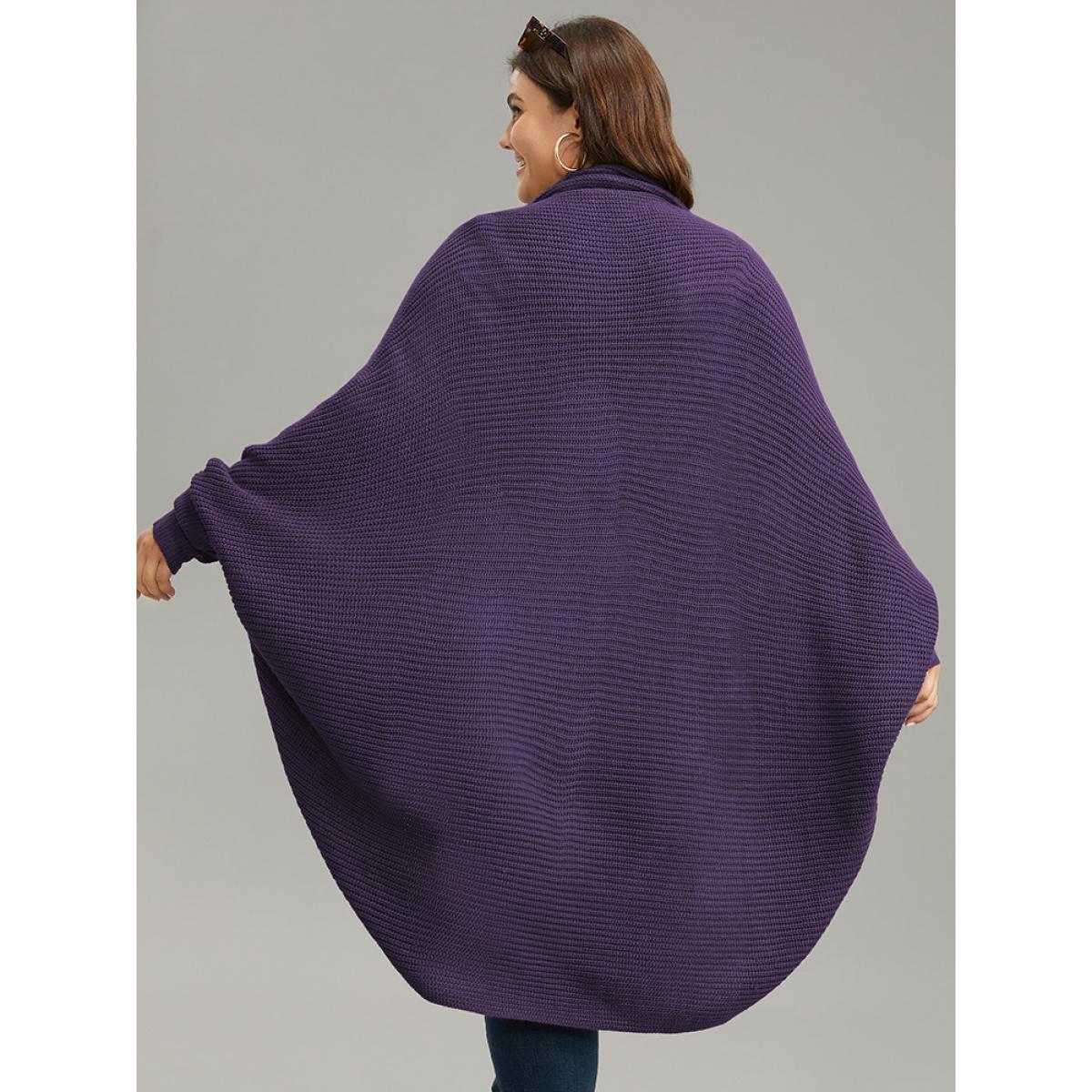 Plus Size Solid Dolman Sleeve Arc Hem Cardigan Eggplant Women Casual Loose Long Sleeve Dailywear Cardigans BloomChic 12/L Product Image