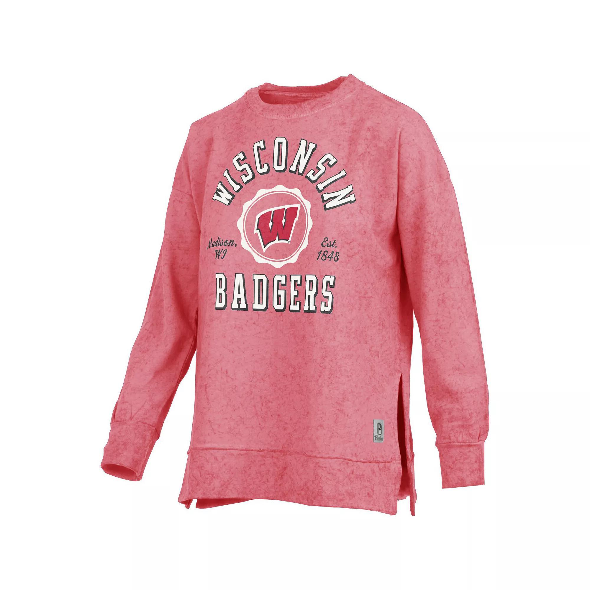 Womens Pressbox Wisconsin Badgers Sun Washed Bishop Pullover Sweatshirt Product Image