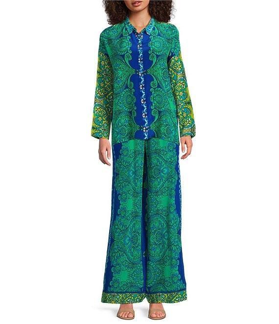 JOHNNY WAS Coordinating Villa Printed Silk Wide Leg Pull-On Pants Product Image