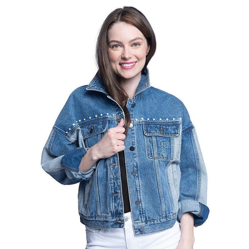 Women's G-III Sports by Carl Banks Houston Astros Victory Oversized Button-Up Denim Jacket, Size: XXL, Turquoise A Product Image