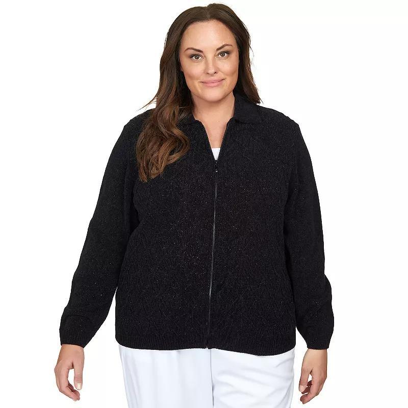 Plus Size Alfred Dunner Classic Zip-Up Cardigan, Women's, Size: 1XL, Gray Product Image
