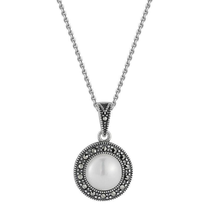 Sunkissed Sterling Sterling Silver Oxidized Cubic Zirconia and Cultured Freshwater Pearl Pendant Necklace, Women's, Size: 16", Silver Tone Product Image