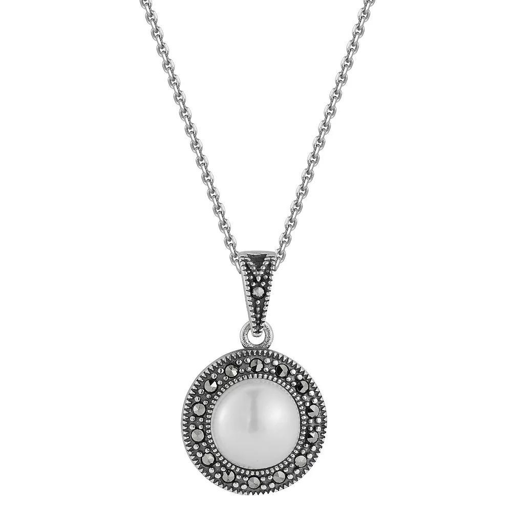 Sunkissed Sterling Sterling Silver Oxidized Cubic Zirconia and Cultured Freshwater Pearl Pendant Necklace, Women's, Size: 16", Silver Tone Product Image