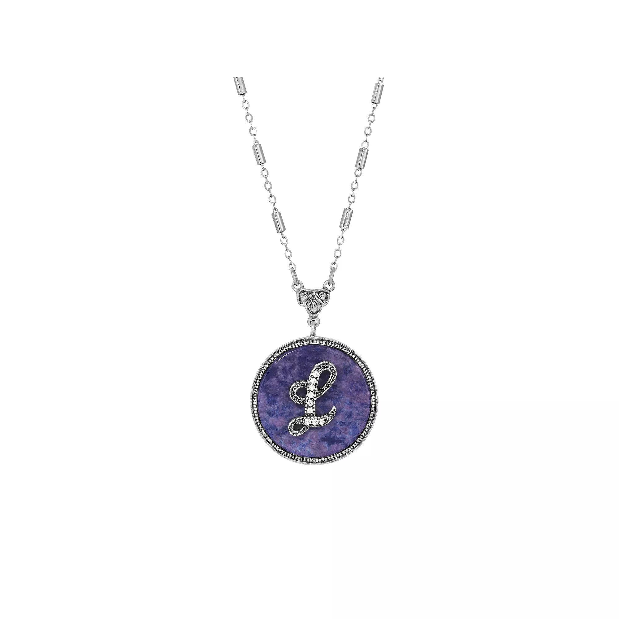 1928 Silver Tone Round Initial Pendant Necklace, Women's, G Product Image