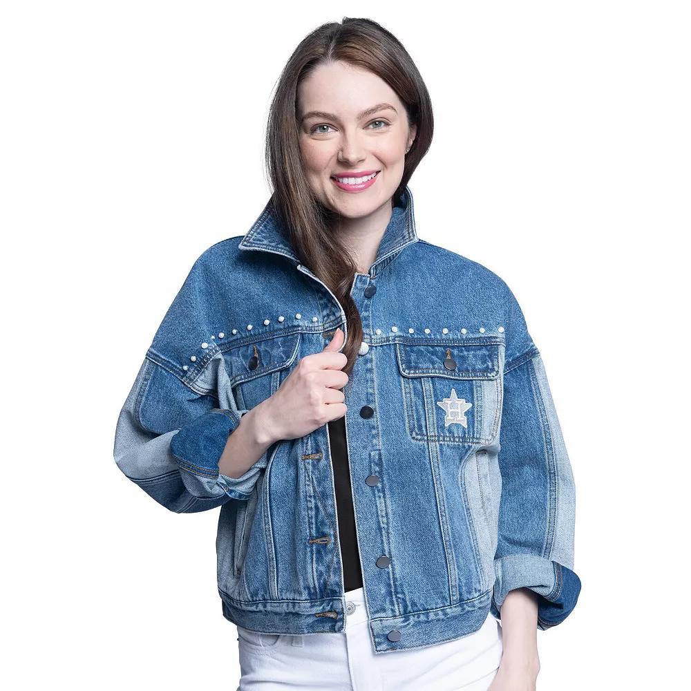 Women's G-III Sports by Carl Banks Houston Astros Victory Oversized Button-Up Denim Jacket, Size: XXL, Turquoise A Product Image