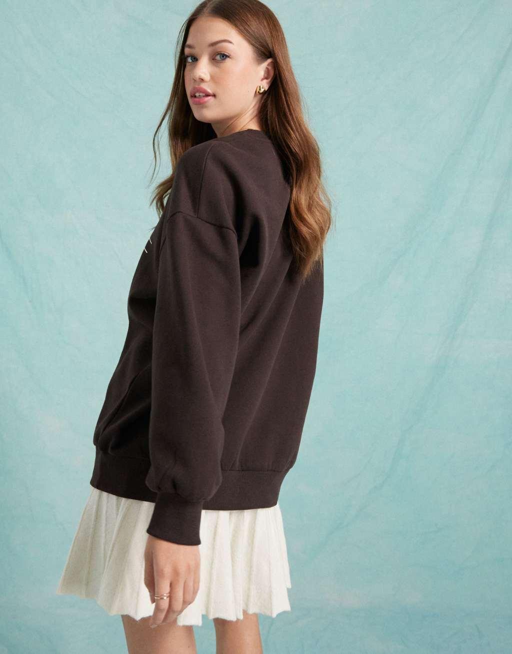 Miss Selfridge Countryclub graphic print sweatshirt in brown Product Image