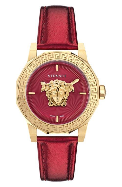 38mm Medusa Deco Watch with Leather Strap, Red Product Image