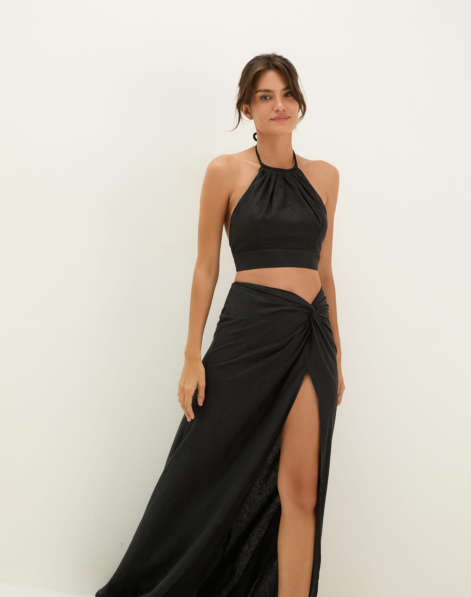 Ibiza High Neck Halter Top - Black Product Image