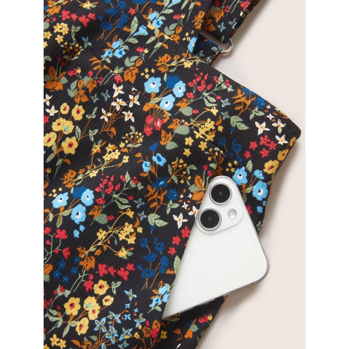Plus Size Black Square Neck Ditsy Floral Elastic Waist Jumpsuit Women Elegant Sleeveless Square Neck Everyday Loose Jumpsuits BloomChic 22-24/3X Product Image