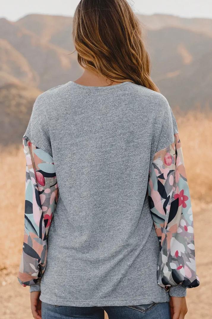 Floral Sleeve V Neck Top Product Image