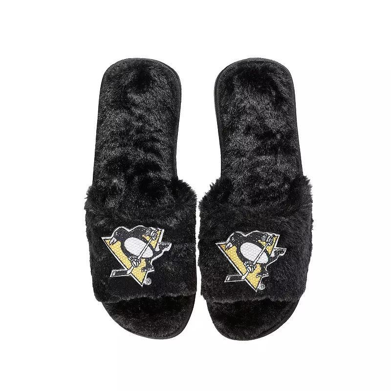 Women's FOCO Black Pittsburgh Penguins Rhinestone Fuzzy Slippers, Size: XL Product Image