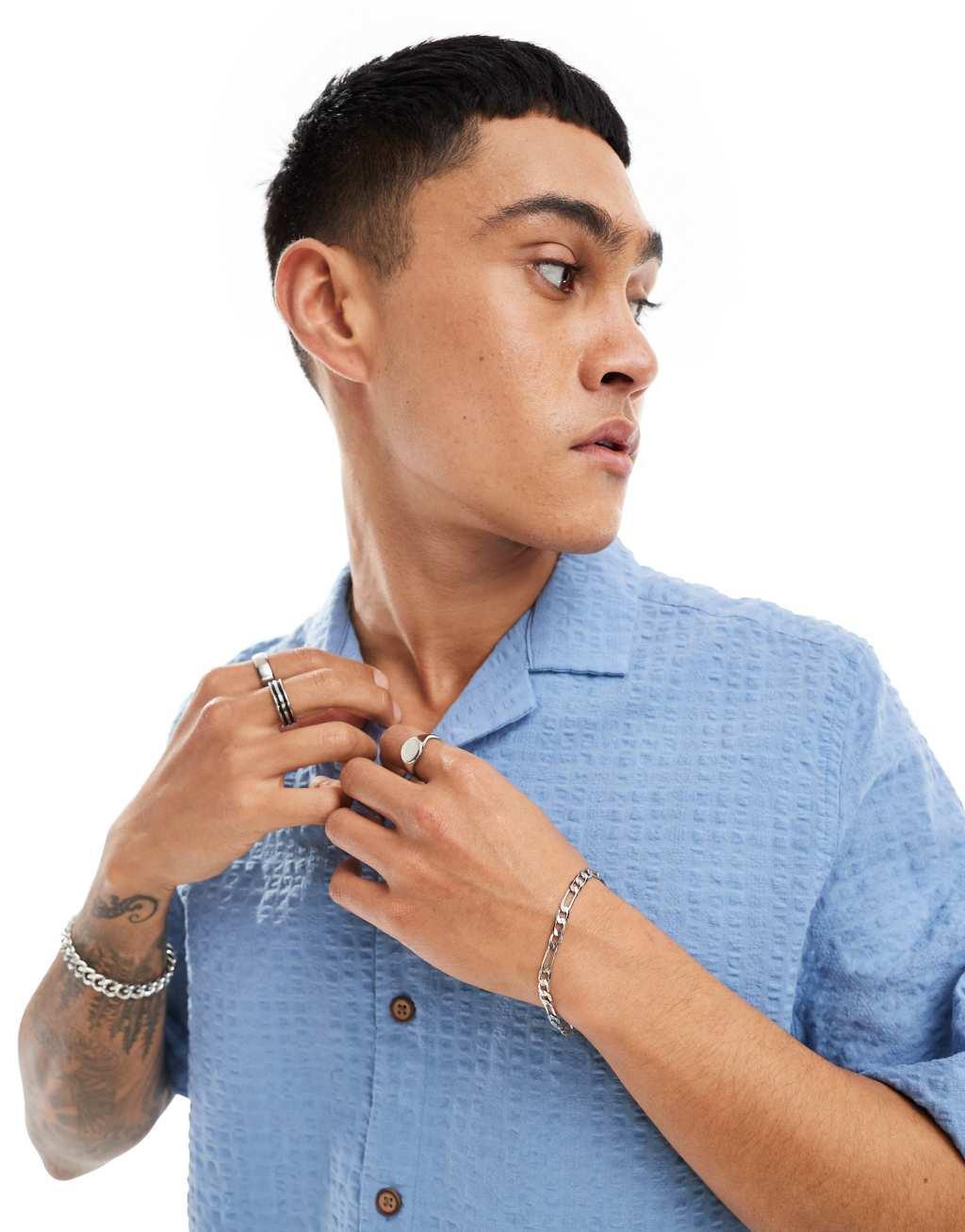 ASOS DESIGN 90s oversized short sleeve shirt in dusty blue seersucker texture - part of a set Product Image