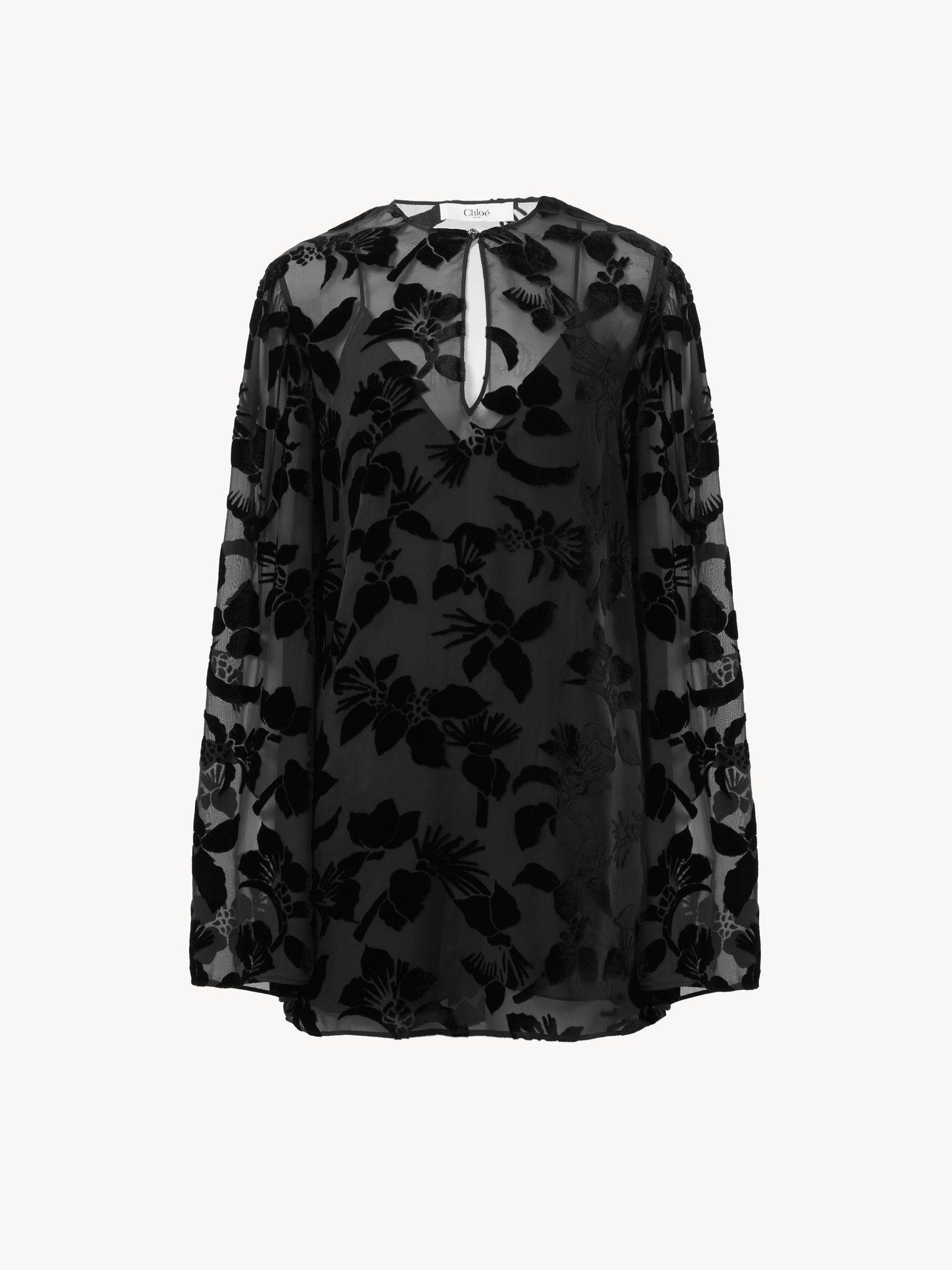 Puff-sleeve mini dress in velvet Product Image