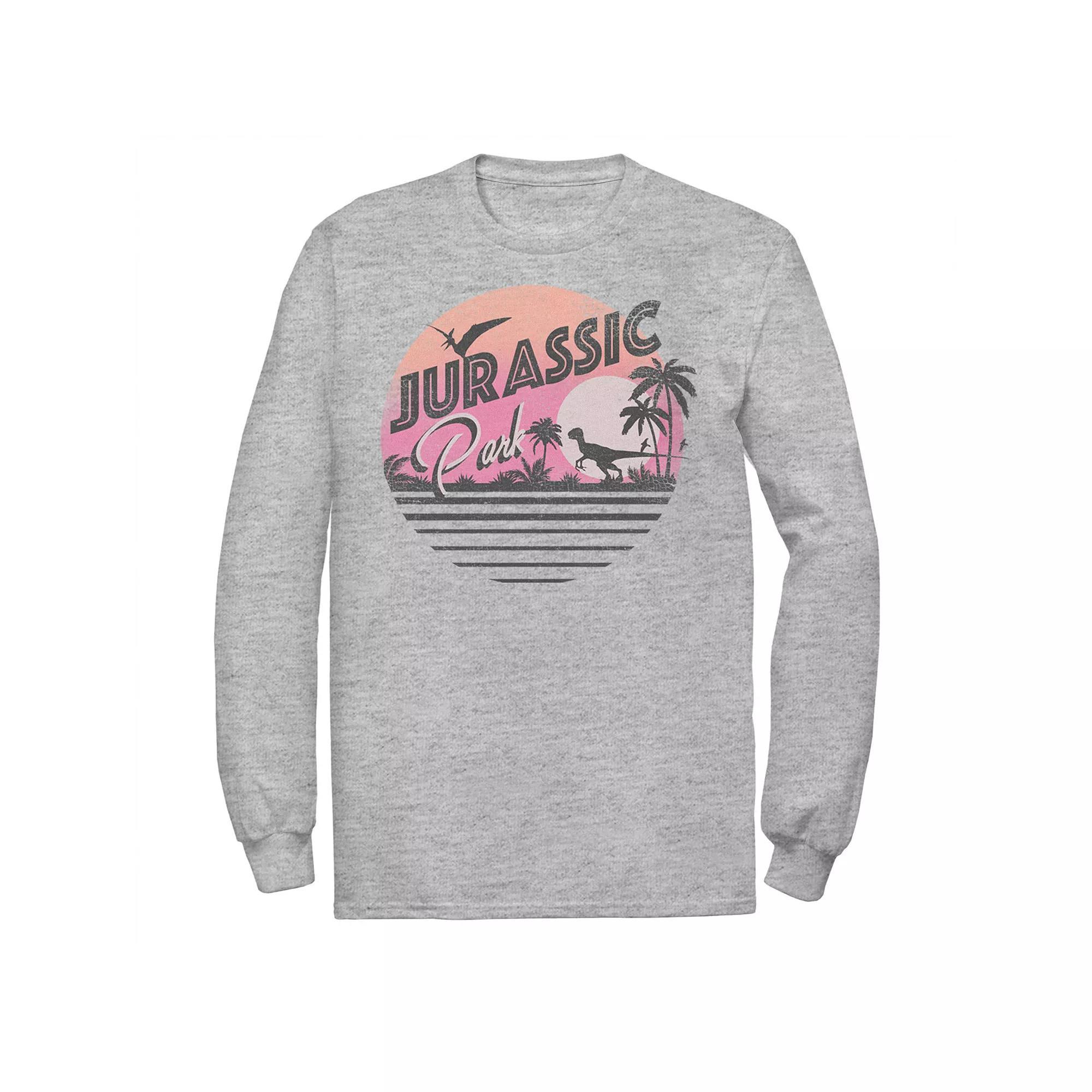 Men's Jurassic Park Pink Gradient Sunset Get Wild Graphic Tee, Size: XL, Athletic Grey Product Image