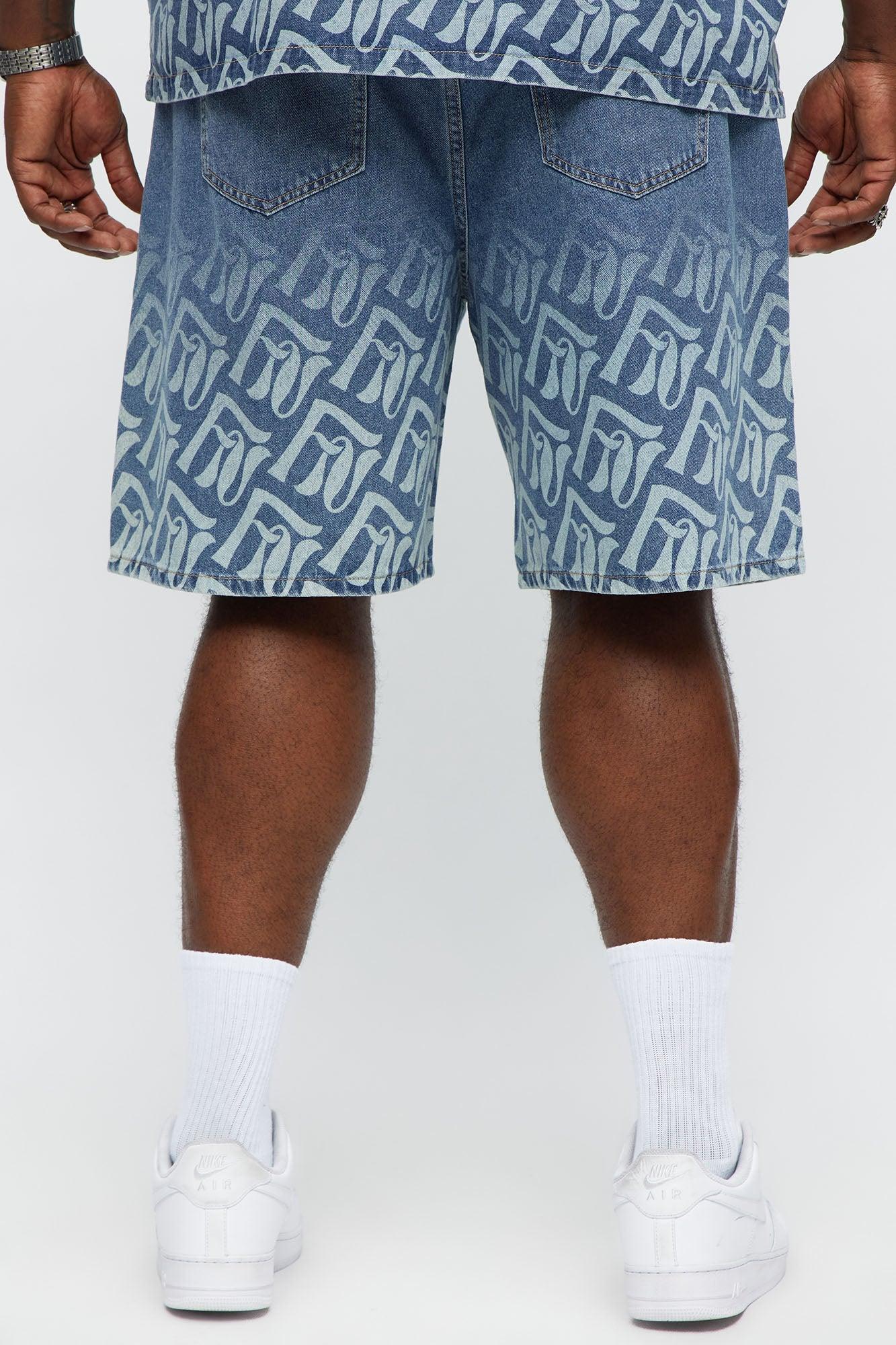 Relaxed Chateau Monogram Denim Shorts - Light Blue Wash Product Image
