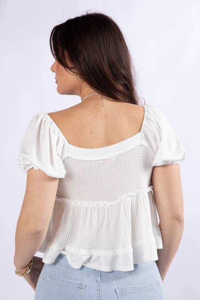 What I Thought Ivory V-Neck Waffle Knit Short Sleeve Top SALE Product Image