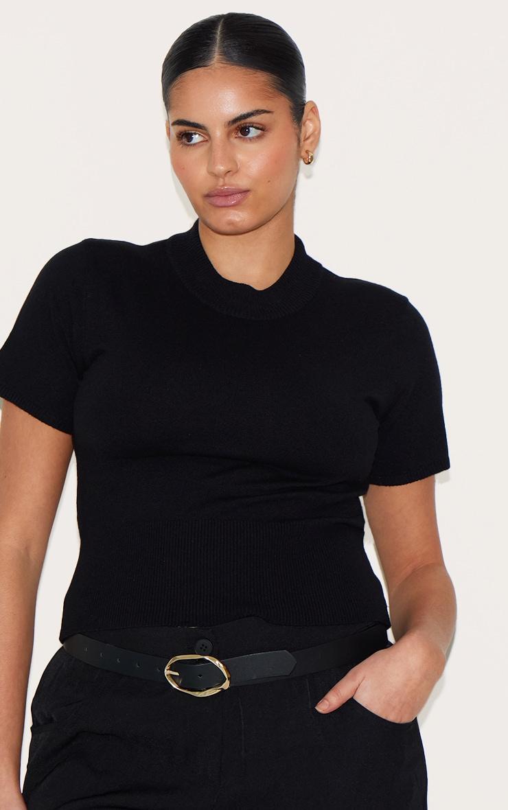 Plus Black Basic Knit T Shirt Product Image