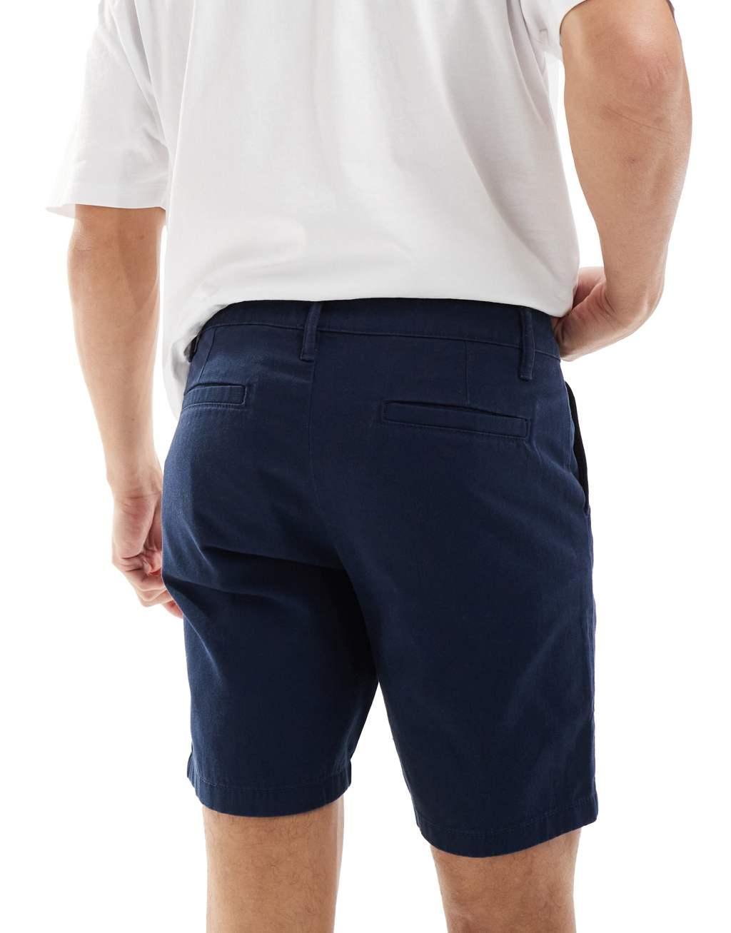 ASOS DESIGN 2 pack slim stretch chino shorts in navy and stone Product Image