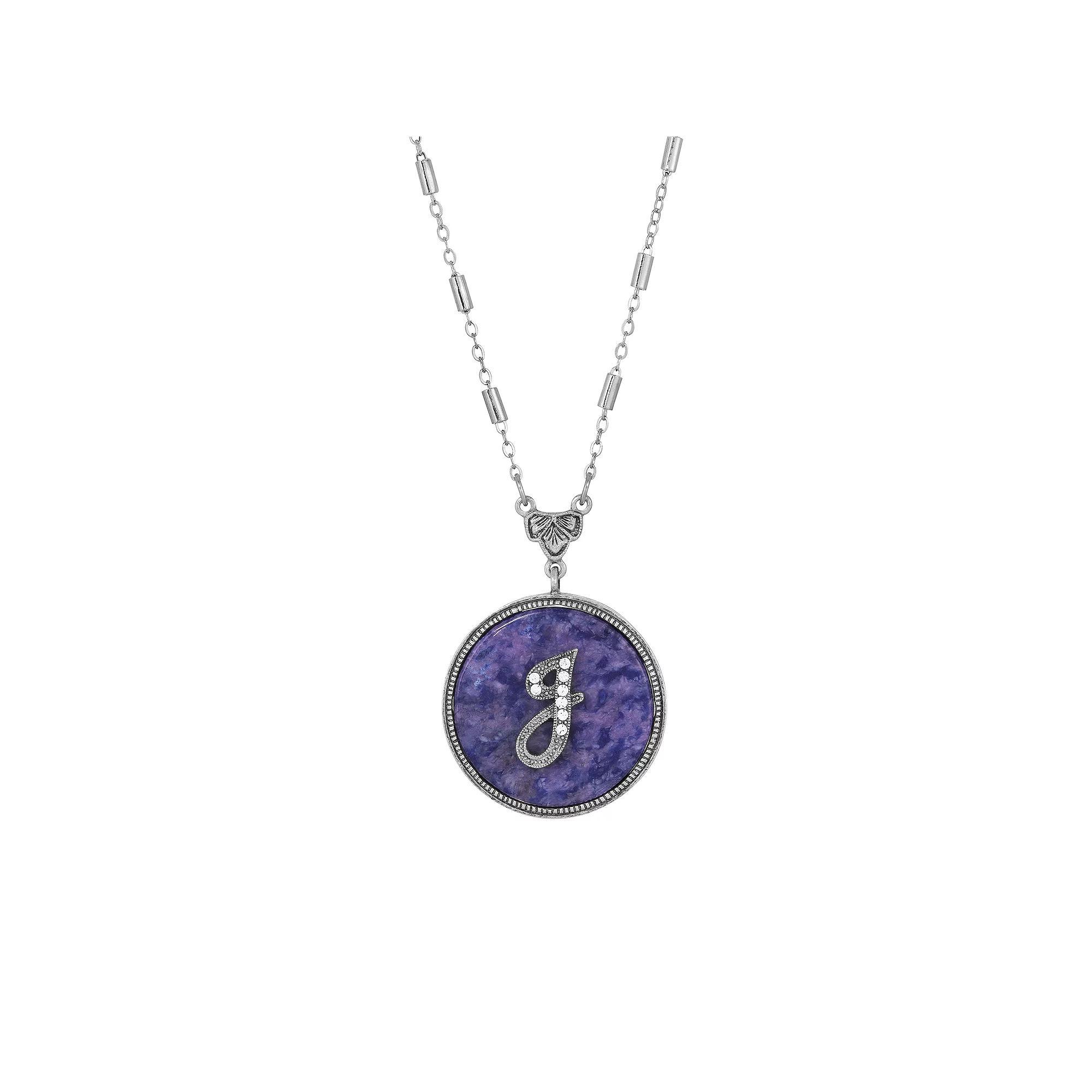 1928 Silver Tone Round Initial Pendant Necklace, Women's, G Product Image