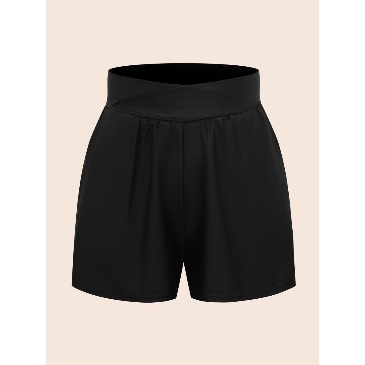 Plus Size High-Waisted Pleated Pockets Swim Bottoms Women's Swimwear Black Beach Gathered High stretch Bodycon High Rise Side seam pocket Curve Swim Bottoms BloomChic 18-20/2X Product Image