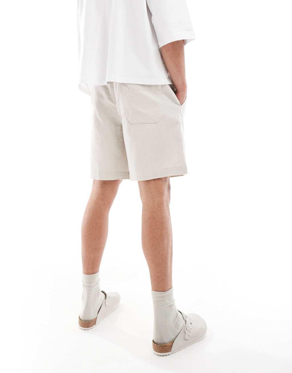 ASOS DESIGN wide linen mix shorts in stone Product Image