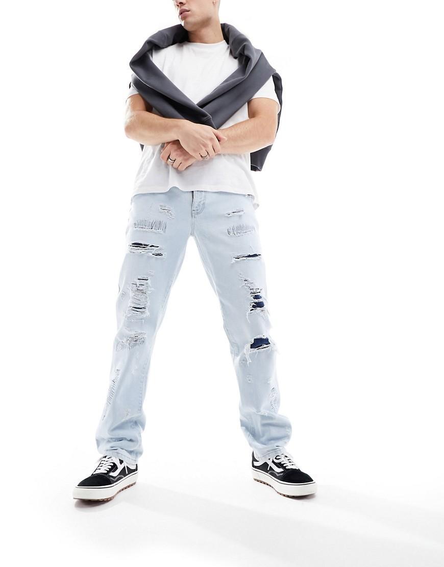 ASOS DESIGN straight leg jeans with rip repair detail Product Image