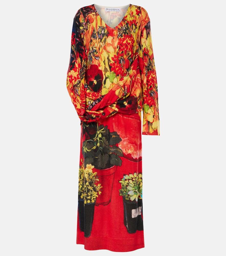 JW ANDERSON Asymmetric Draped Wool-blend Maxi Dress In Red Product Image